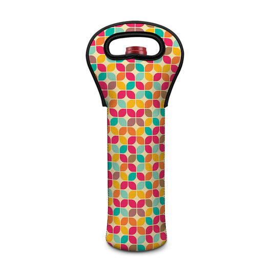 Retro Geometric Rounded Square Print Single Neoprene Wine Tote