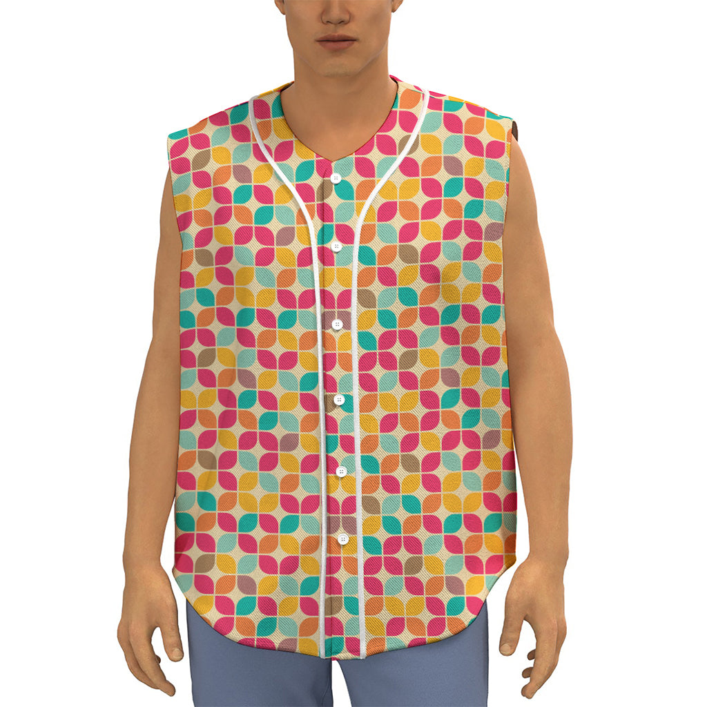 Retro Geometric Rounded Square Print Sleeveless Baseball Jersey
