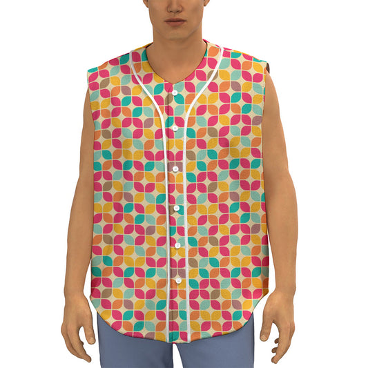 Retro Geometric Rounded Square Print Sleeveless Baseball Jersey