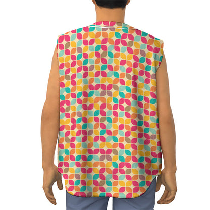 Retro Geometric Rounded Square Print Sleeveless Baseball Jersey