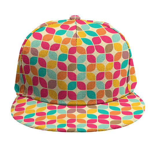 Retro Geometric Rounded Square Print Snapback Cap