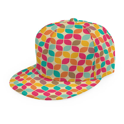 Retro Geometric Rounded Square Print Snapback Cap