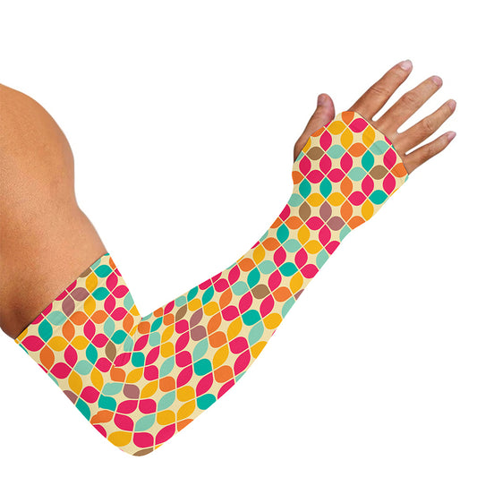 Retro Geometric Rounded Square Print Sun Protection Arm Sleeves