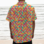 Retro Geometric Rounded Square Print Textured Short Sleeve Shirt