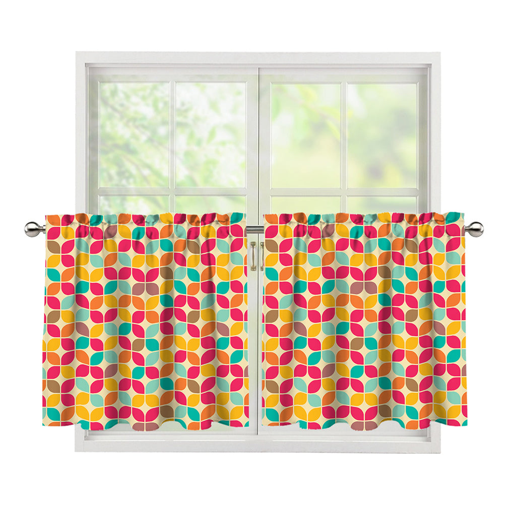 Retro Geometric Rounded Square Print Tier Curtains
