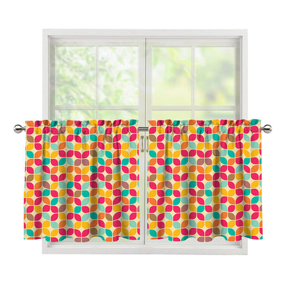 Retro Geometric Rounded Square Print Tier Curtains