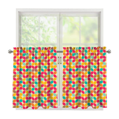 Retro Geometric Rounded Square Print Tier Curtains