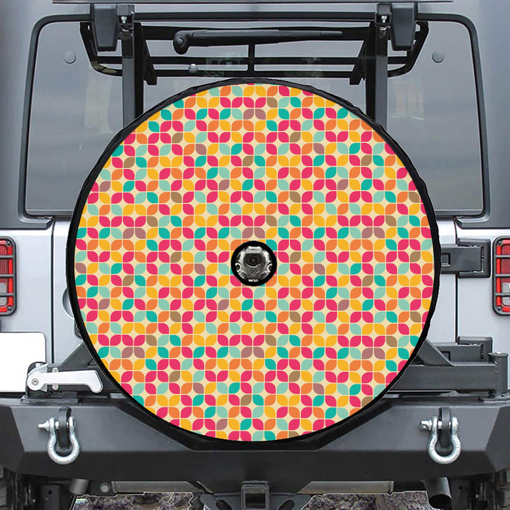 Retro Geometric Rounded Square Print Tire Cover With Camera Hole