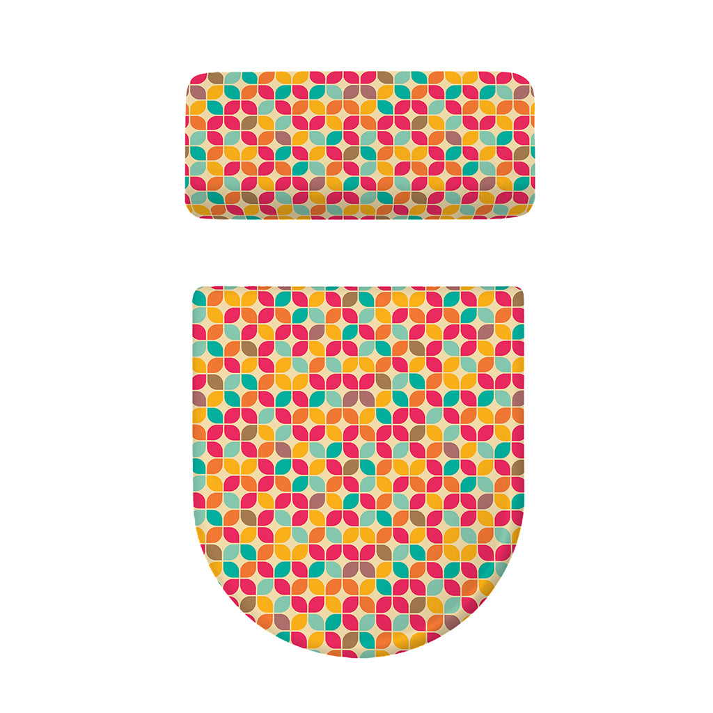 Retro Geometric Rounded Square Print Toilet Lid And Tank Cover Set