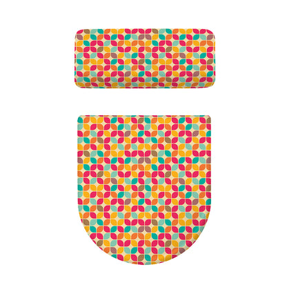 Retro Geometric Rounded Square Print Toilet Lid And Tank Cover Set