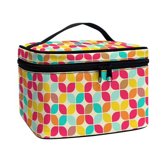 Retro Geometric Rounded Square Print Travel Makeup Bag