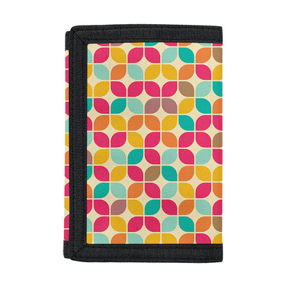 Retro Geometric Rounded Square Print Trifold Wallet