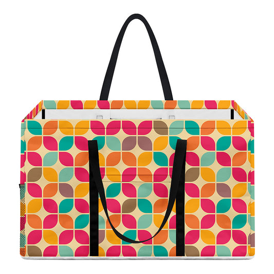 Retro Geometric Rounded Square Print Utility Tote Bag