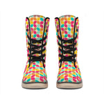 Retro Geometric Rounded Square Print Winter Boots