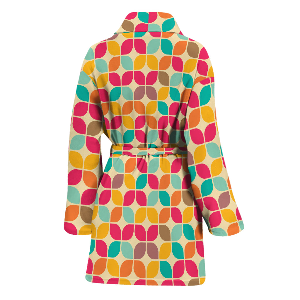 Retro Geometric Rounded Square Print Women's Bathrobe