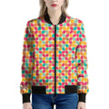 Retro Geometric Rounded Square Print Women's Bomber Jacket