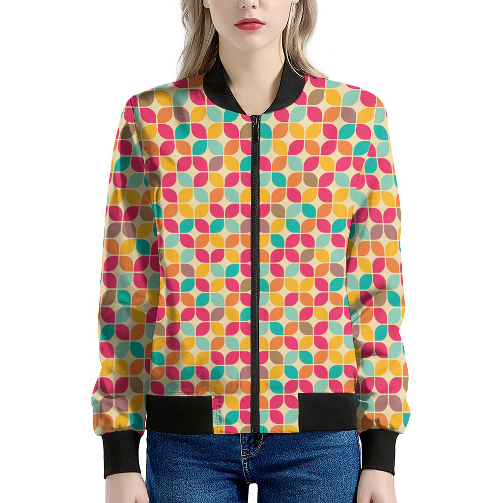 Retro Geometric Rounded Square Print Women's Bomber Jacket