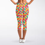 Retro Geometric Rounded Square Print Women's Capri Leggings