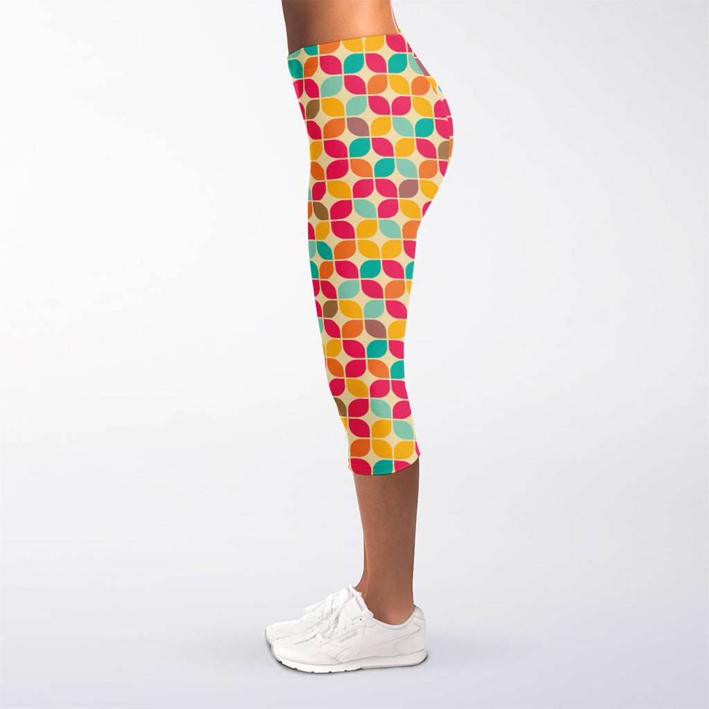Retro Geometric Rounded Square Print Women's Capri Leggings