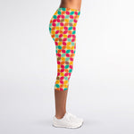 Retro Geometric Rounded Square Print Women's Capri Leggings
