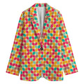 Retro Geometric Rounded Square Print Women's Cotton Blazer