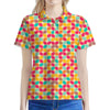 Retro Geometric Rounded Square Print Women's Polo Shirt