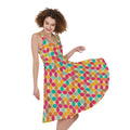 Retro Geometric Rounded Square Print Sleeveless Knee Length Dress