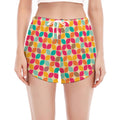 Retro Geometric Rounded Square Print Women's Split Running Shorts