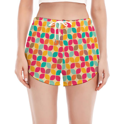 Retro Geometric Rounded Square Print Women's Split Running Shorts