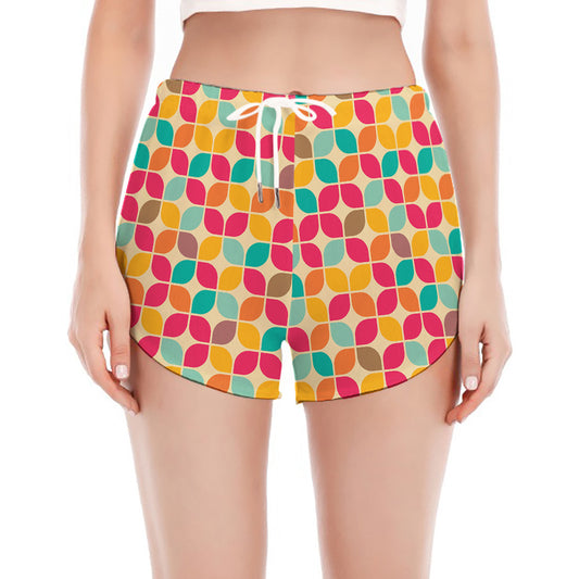 Retro Geometric Rounded Square Print Women's Split Running Shorts