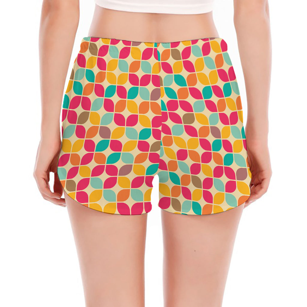 Retro Geometric Rounded Square Print Women's Split Running Shorts