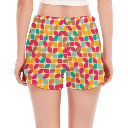 Retro Geometric Rounded Square Print Women's Split Running Shorts