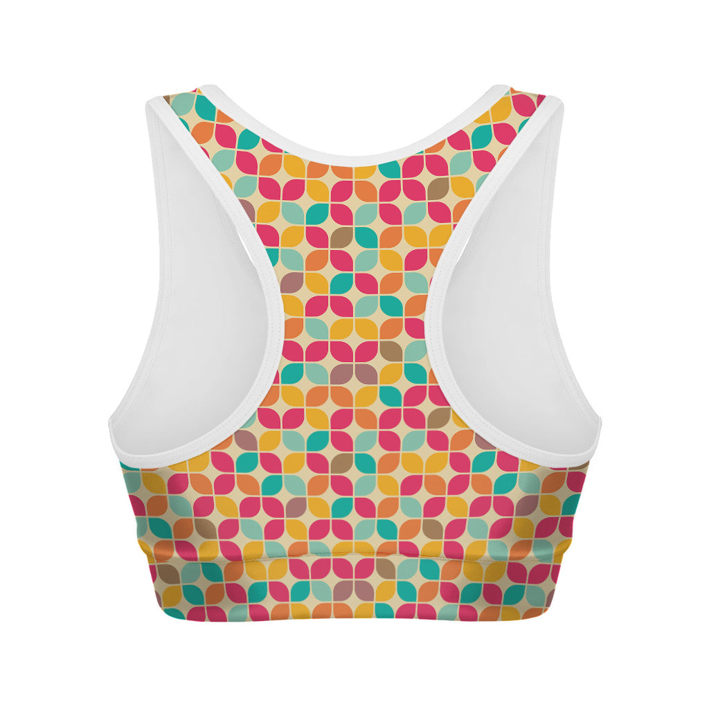 Retro Geometric Rounded Square Print Women's Sports Bra
