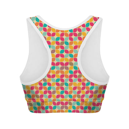 Retro Geometric Rounded Square Print Women's Sports Bra