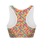 Retro Geometric Rounded Square Print Women's Sports Bra