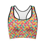 Retro Geometric Rounded Square Print Women's Sports Bra
