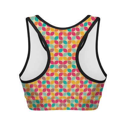 Retro Geometric Rounded Square Print Women's Sports Bra
