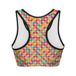 Retro Geometric Rounded Square Print Women's Sports Bra