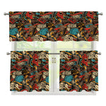 Retro Graffiti Pattern Print 3 Piece Kitchen Curtains