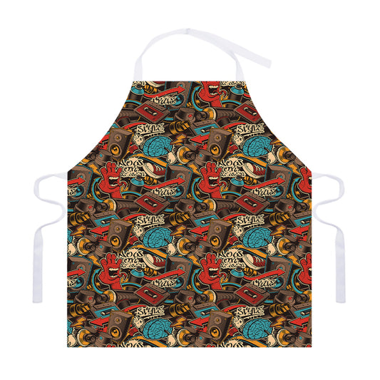 Retro Graffiti Pattern Print Adjustable Apron