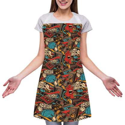 Retro Graffiti Pattern Print Adjustable Apron