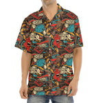 Retro Graffiti Pattern Print Aloha Shirt