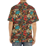 Retro Graffiti Pattern Print Aloha Shirt