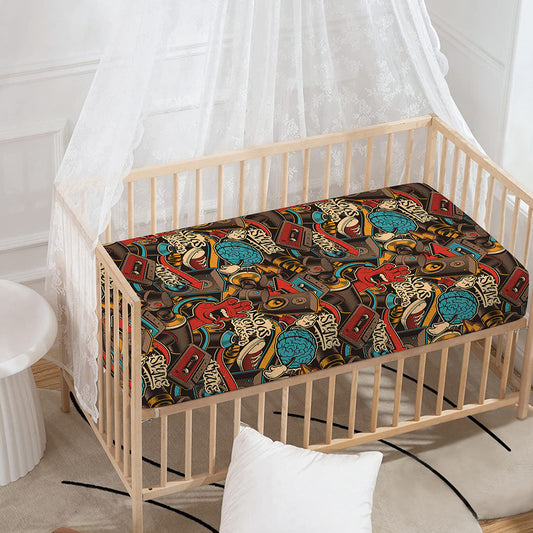 Retro Graffiti Pattern Print Baby Crib Sheet