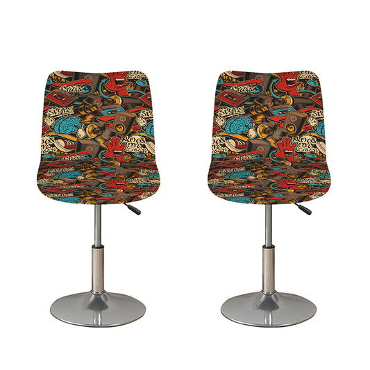 Retro Graffiti Pattern Print Bar Stool Covers