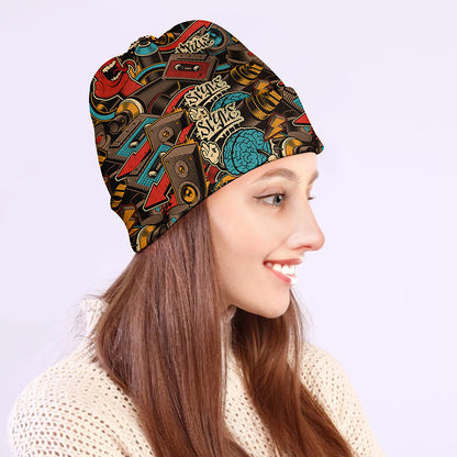 Retro Graffiti Pattern Print Beanie