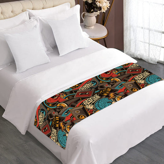 Retro Graffiti Pattern Print Bed Runner