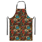 Retro Graffiti Pattern Print Bib Apron With Pocket