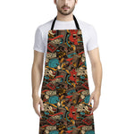 Retro Graffiti Pattern Print Bib Apron With Pocket