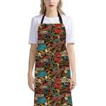 Retro Graffiti Pattern Print Bib Apron With Pocket